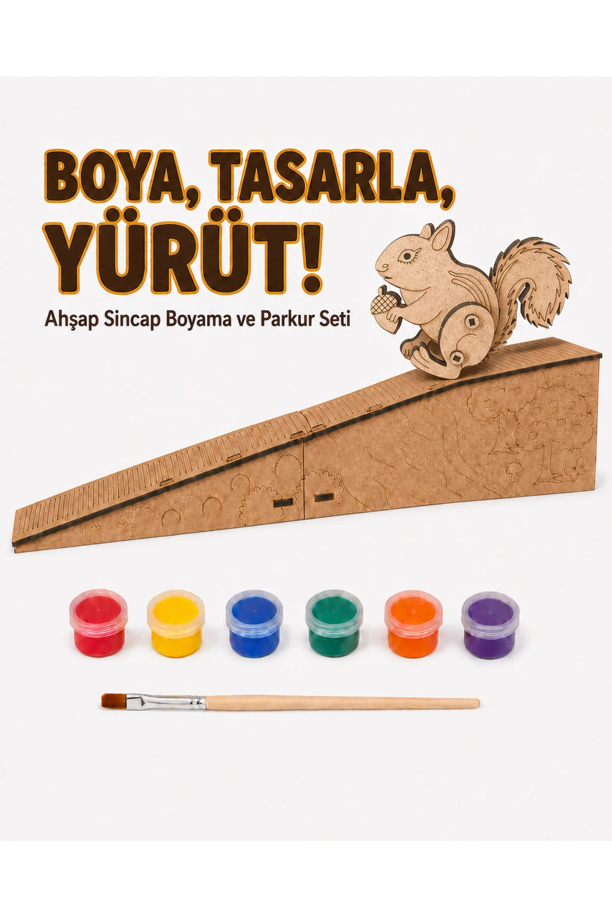 Çocuk Ahşap Hareketli Sincap Boyama Seti – 6 Renk Boya, Fırça ve Kolay Montaj Parkuru Çocuk Ahşap Hareketli Sincap Boyama Seti – 6 Renk Boya, Fırça ve Kolay Montaj Parkuru