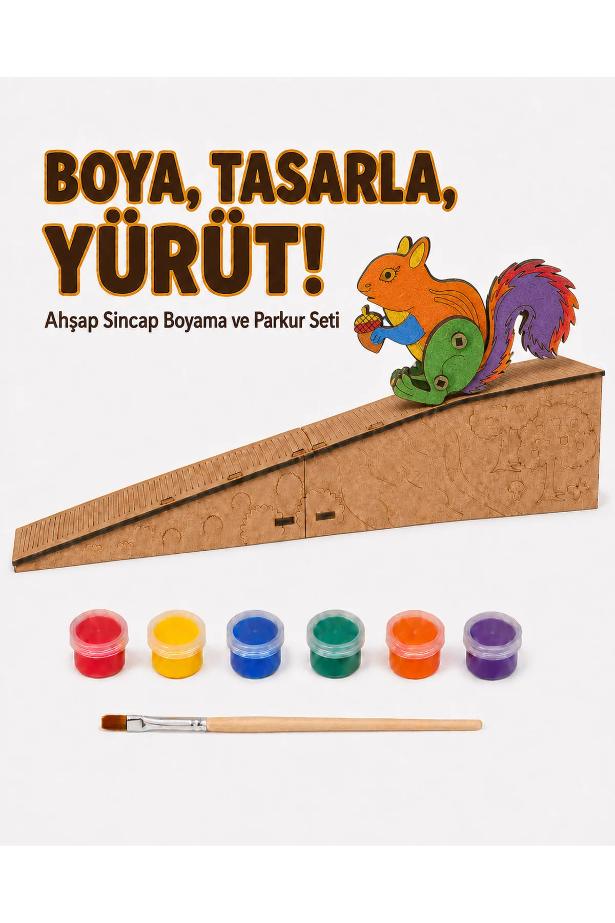 Çocuk Ahşap Hareketli Sincap Boyama Seti – 6 Renk Boya, Fırça ve Kolay Montaj Parkuru Çocuk Ahşap Hareketli Sincap Boyama Seti – 6 Renk Boya, Fırça ve Kolay Montaj Parkuru
