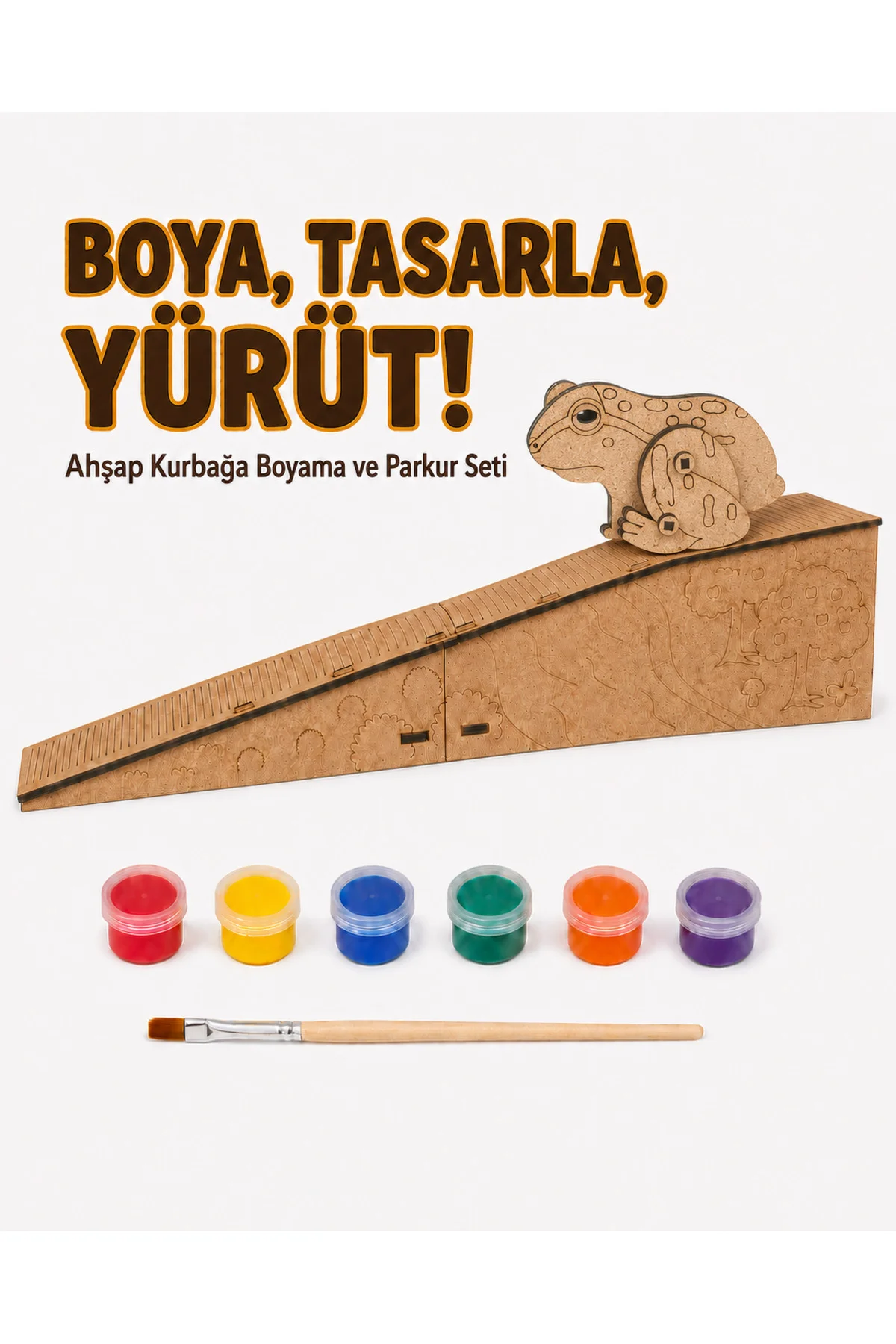 Çocuk Ahşap Hareketli Kurbağa Boyama Seti – 6 Renk Boya, Fırça ve Kolay Montaj Parkuru Çocuk Ahşap Hareketli Kurbağa Boyama Seti – 6 Renk Boya, Fırça ve Kolay Montaj Parkuru