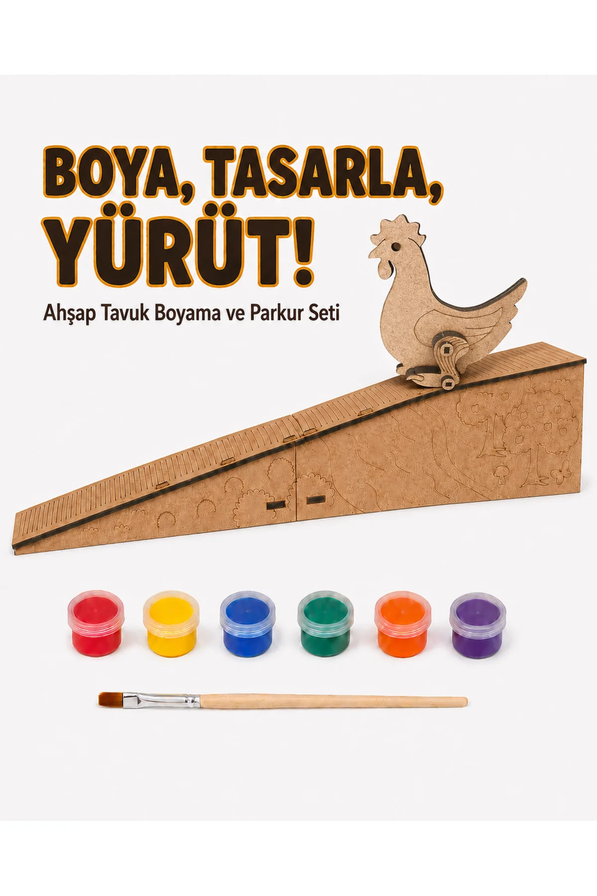 Çocuk Ahşap Hareketli Tavuk Boyama Seti – 6 Renk Boya, Fırça ve Kolay Montaj Parkuru Çocuk Ahşap Hareketli Tavuk Boyama Seti – 6 Renk Boya, Fırça ve Kolay Montaj Parkuru