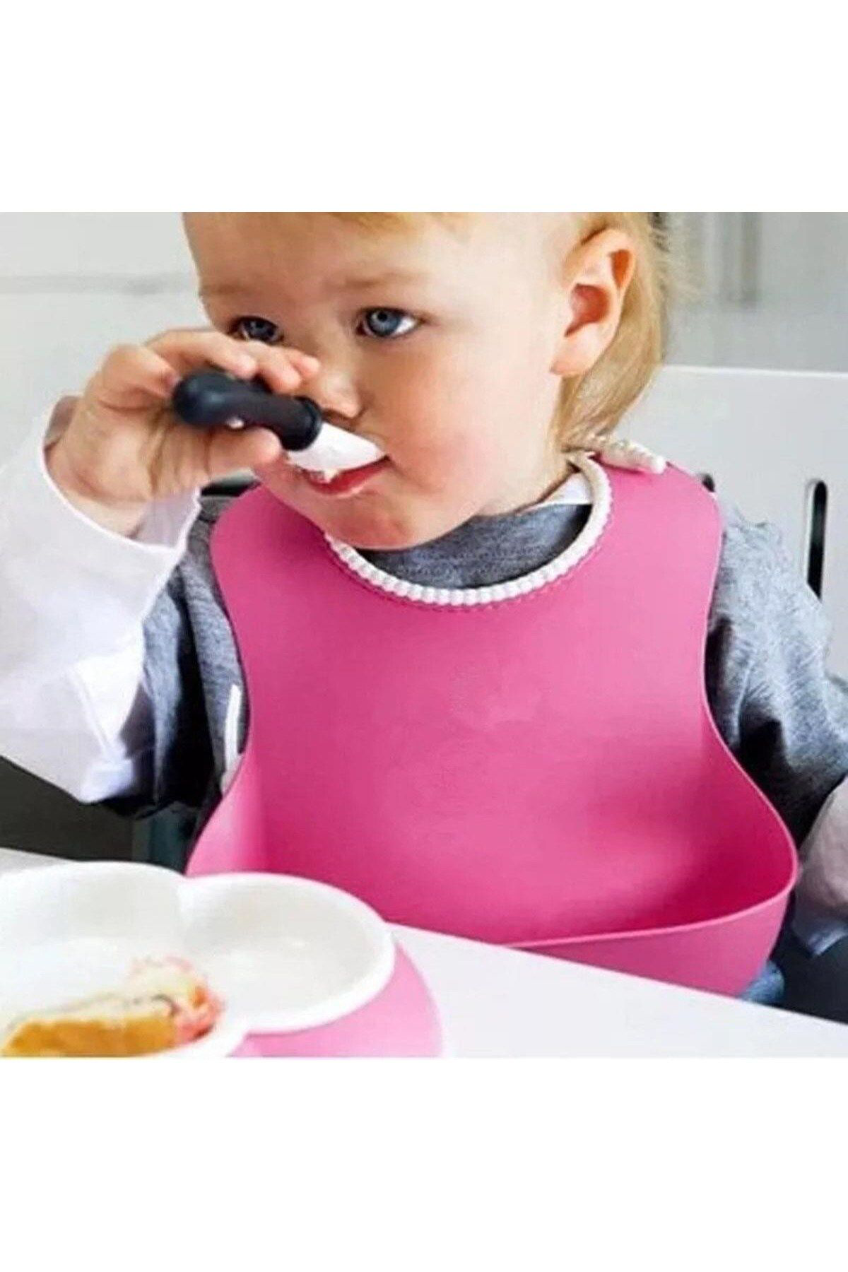 Ok Aksesuar Çocuk Bebek Mama Önlüğü Dökülme Engelleyici Bükülebilir Pembe Go5