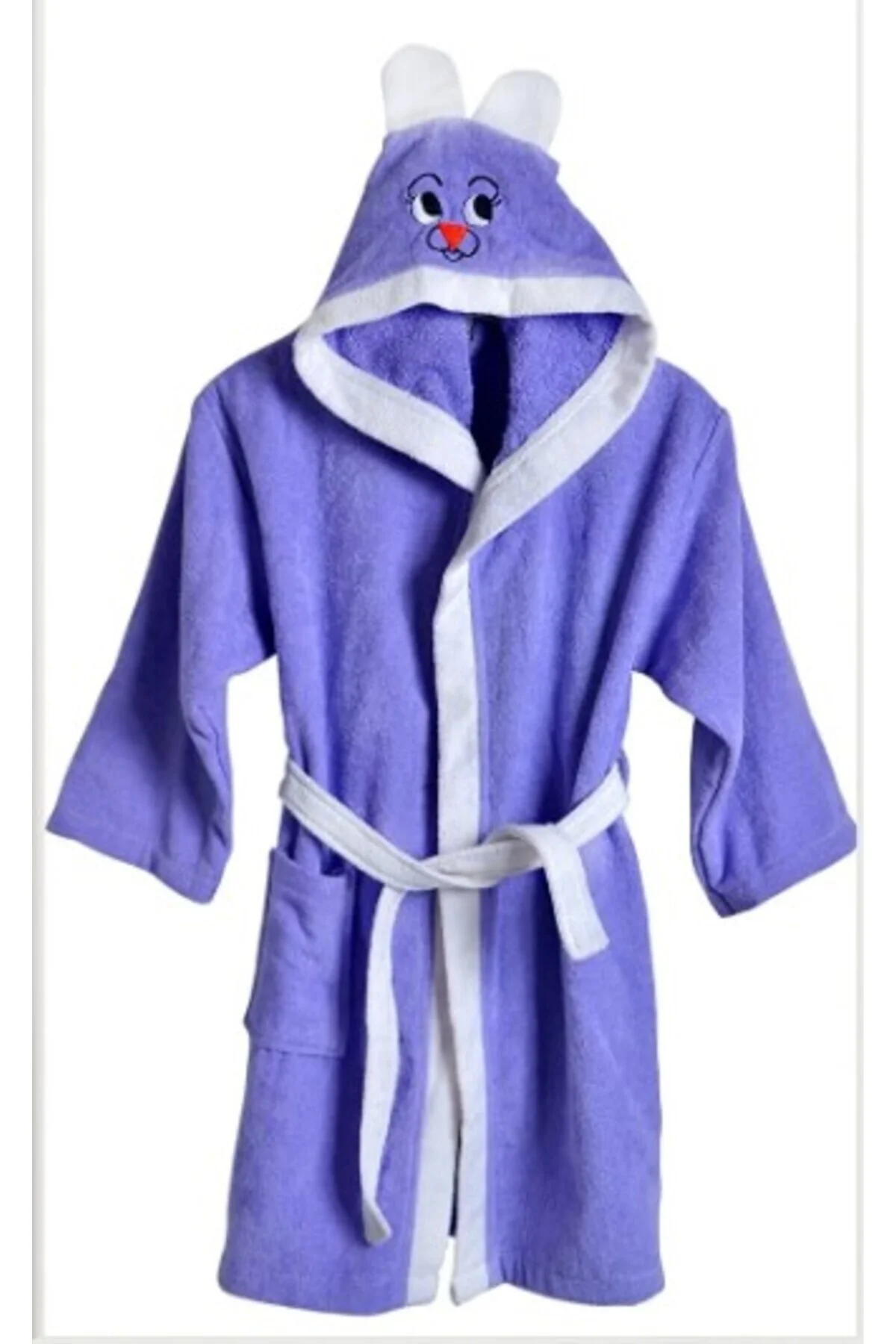 Çocuk Bornoz Kapüşonlu Pamuklu Lila - 1-2 Yaş