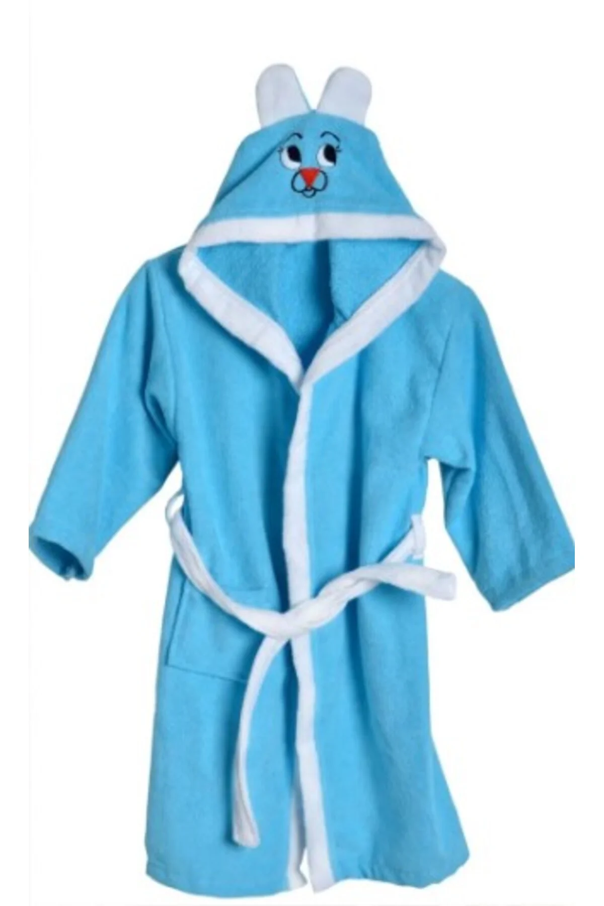 Çocuk Bornoz Kapüşonlu Pamuklu Turkuaz
