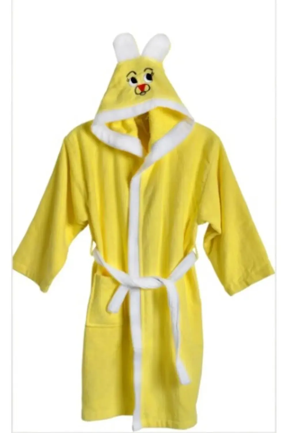 Çocuk Bornoz Kapüşonlu Pamuklu Sarı - 7-8 Yaş