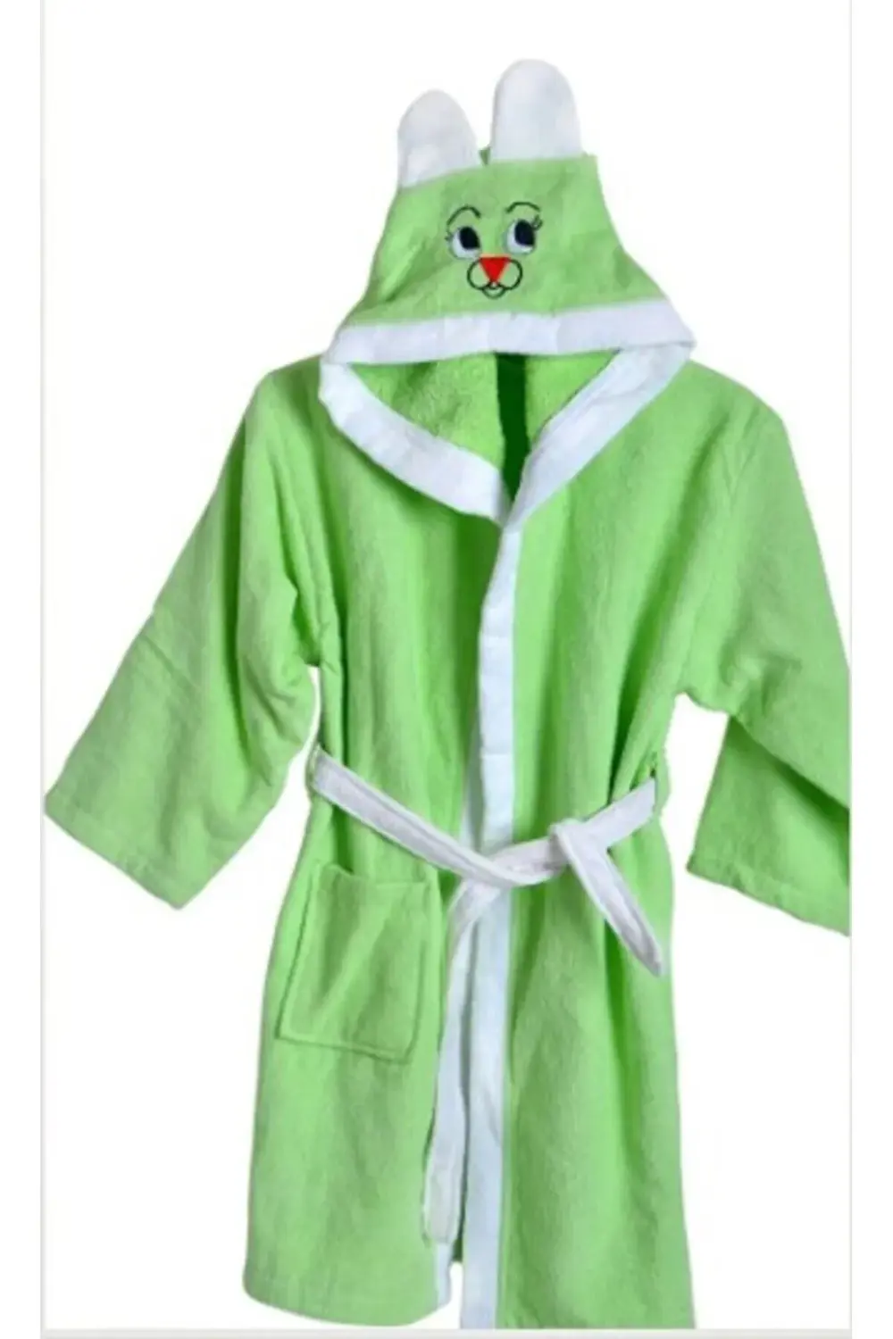 Çocuk Bornoz Kapüşonlu Pamuklu Yeşil