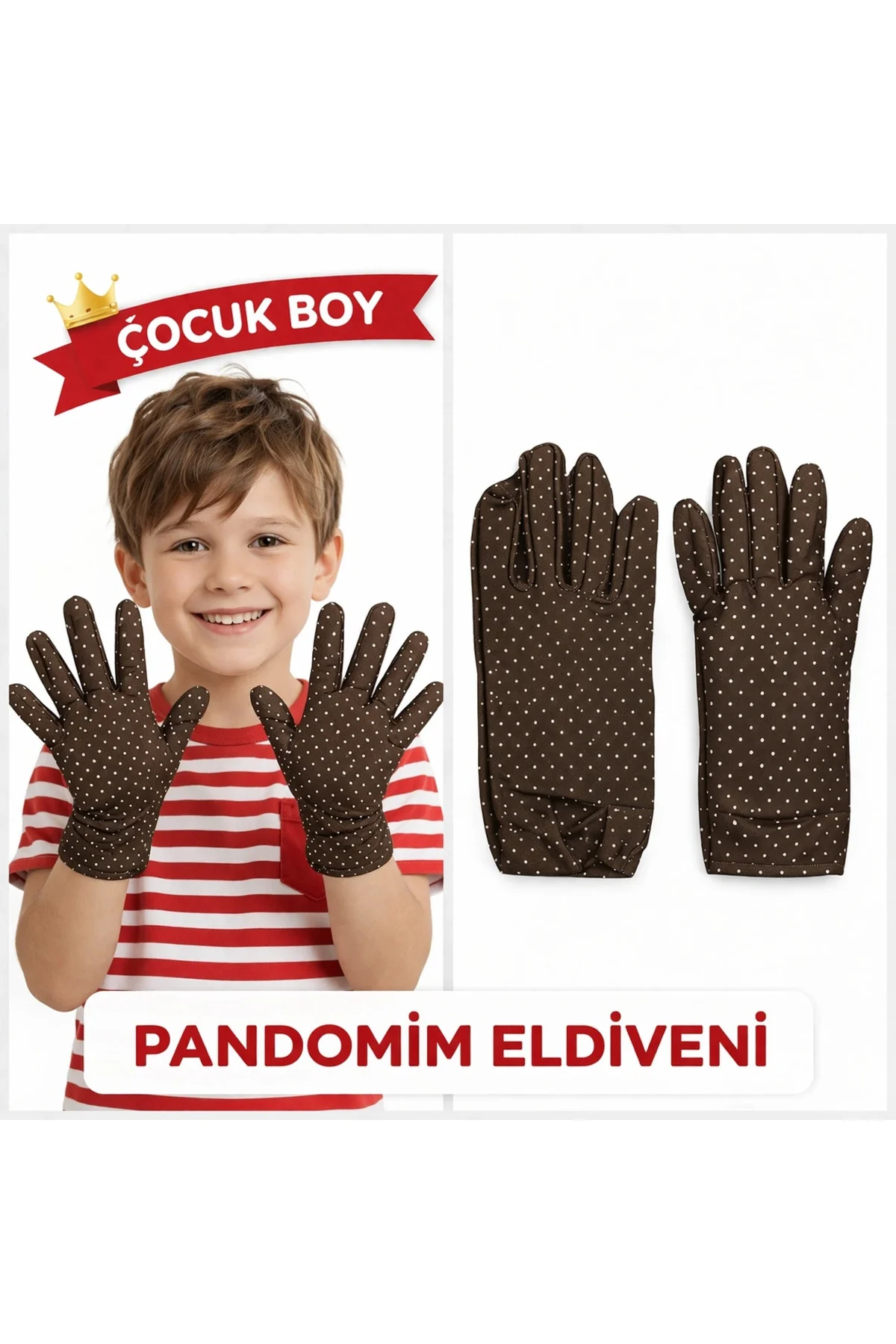 Çocuk Boy Pandomim Eldiveni Beyaz Puantiyeli Kahve Renk Gösteri Eldiveni 23 Nisan 19 Mayıs Çocuk Boy Pandomim Eldiveni Beyaz Puantiyeli Kahve Renk Gösteri Eldiveni 23 Nisan 19 Mayıs