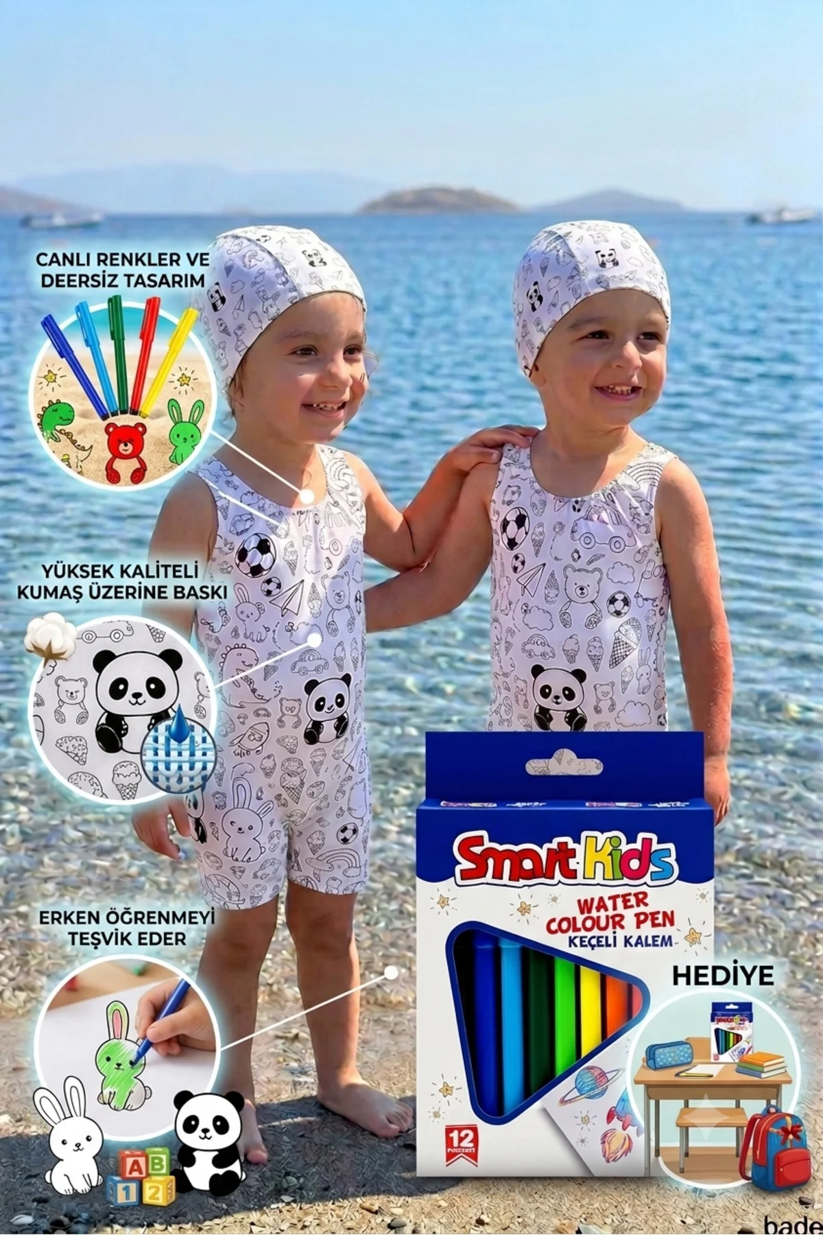 Çocuk Boyanabilir Deniz Tulumu Yıkanabilir Mayo Ve Bone Seti Smar Çocuk Boyanabilir Deniz Tulumu Yıkanabilir Mayo Ve Bone Seti Smar