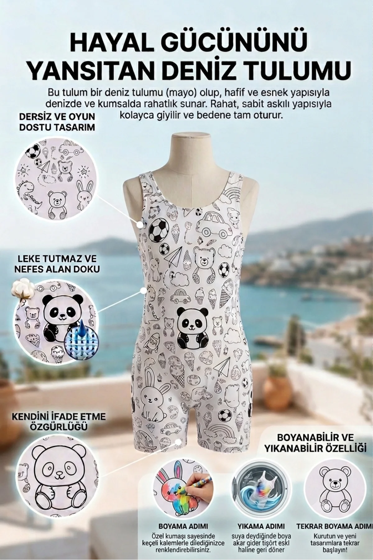 Çocuk Boyanabilir Deniz Tulumu Yıkanabilir Mayo Ve Bone Seti Smar Çocuk Boyanabilir Deniz Tulumu Yıkanabilir Mayo Ve Bone Seti Smar