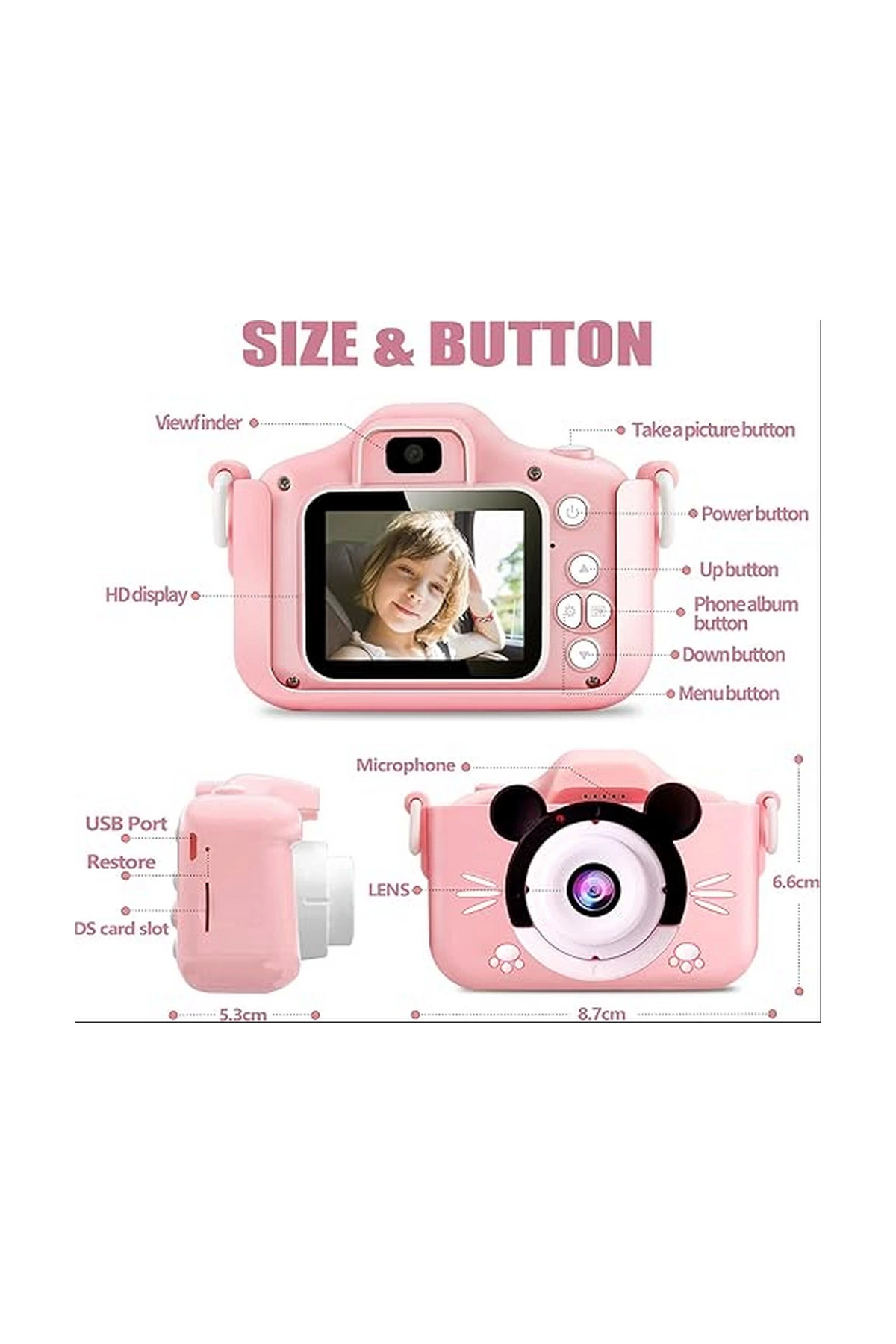 Çocuk Dijital Fotoğraf Makinası 20 Mp Video Kaydedici 2.0 İnç Çif