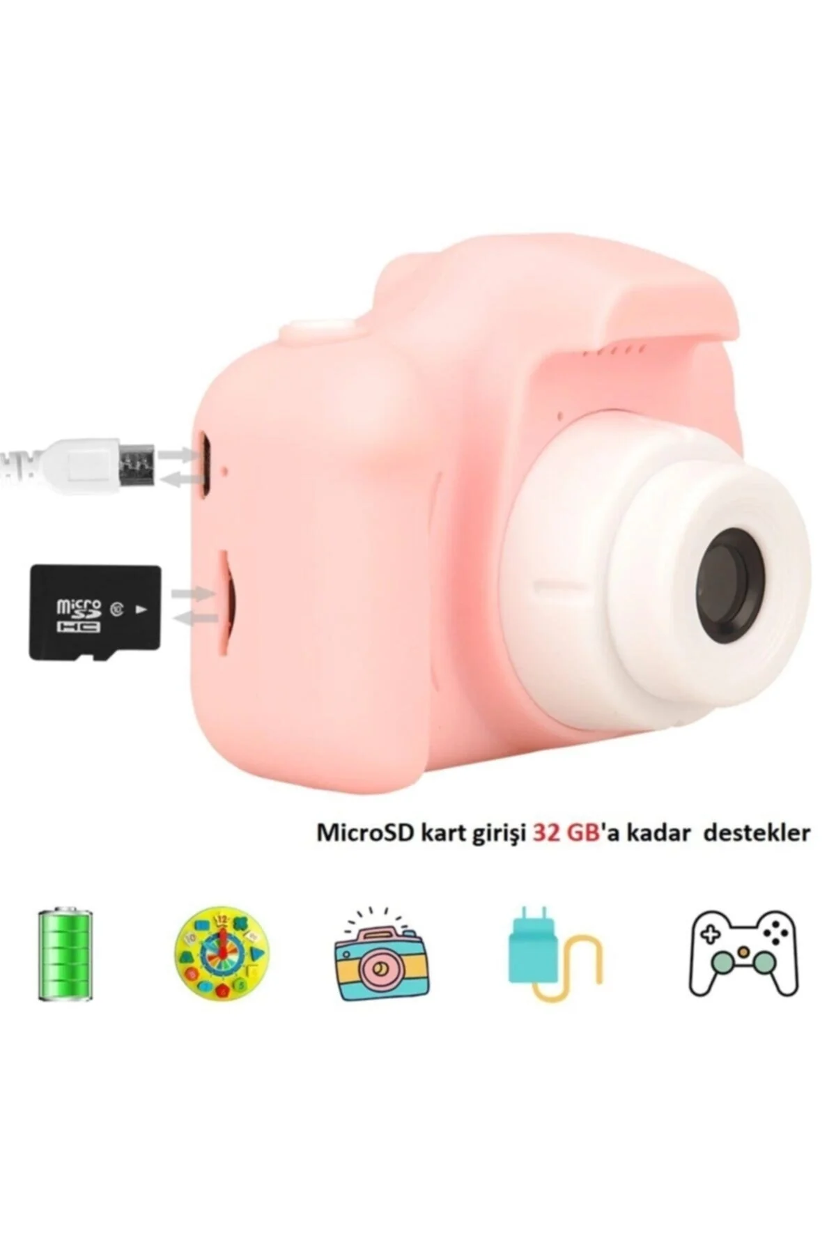 Çocuk dijital fotoğraf makinesi 1080p video SD kart destekli 10-15 MP pembe - SD Bellek Kartı Tipi