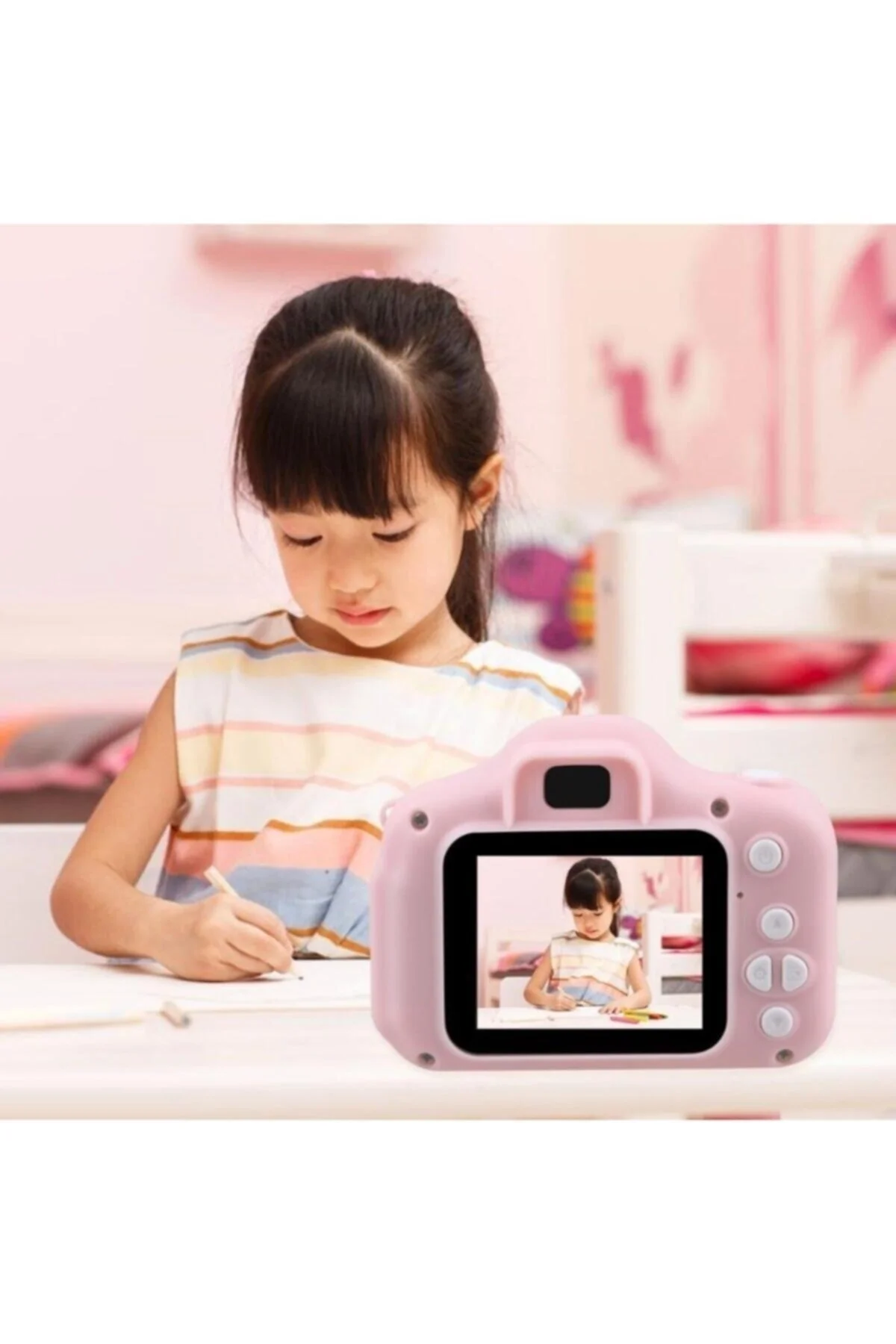 Çocuk dijital fotoğraf makinesi 1080p video SD kart destekli 10-15 MP pembe - SD Bellek Kartı Tipi