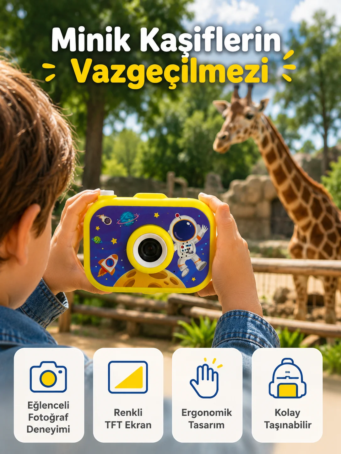 Çocuk Dijital Kamera HD Fotoğraf ve Video Çekimi 2.0 İnç TFT Ekran Type-C Şarjlı Mini Tripodlu Çocuk Dijital Kamera HD Fotoğraf ve Video Çekimi 2.0 İnç TFT Ekran Type-C Şarjlı Mini Tripodlu