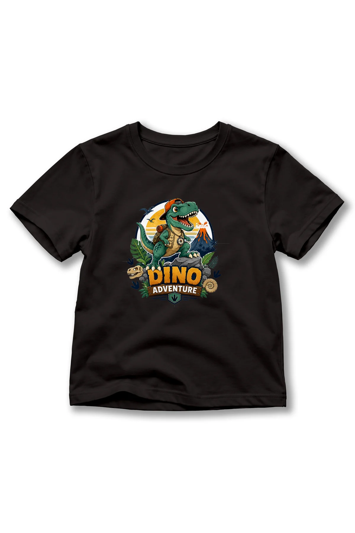 Çocuk Dinozor Macera Baskılı Kısa Kollu Bisiklet Yaka T-Shirt