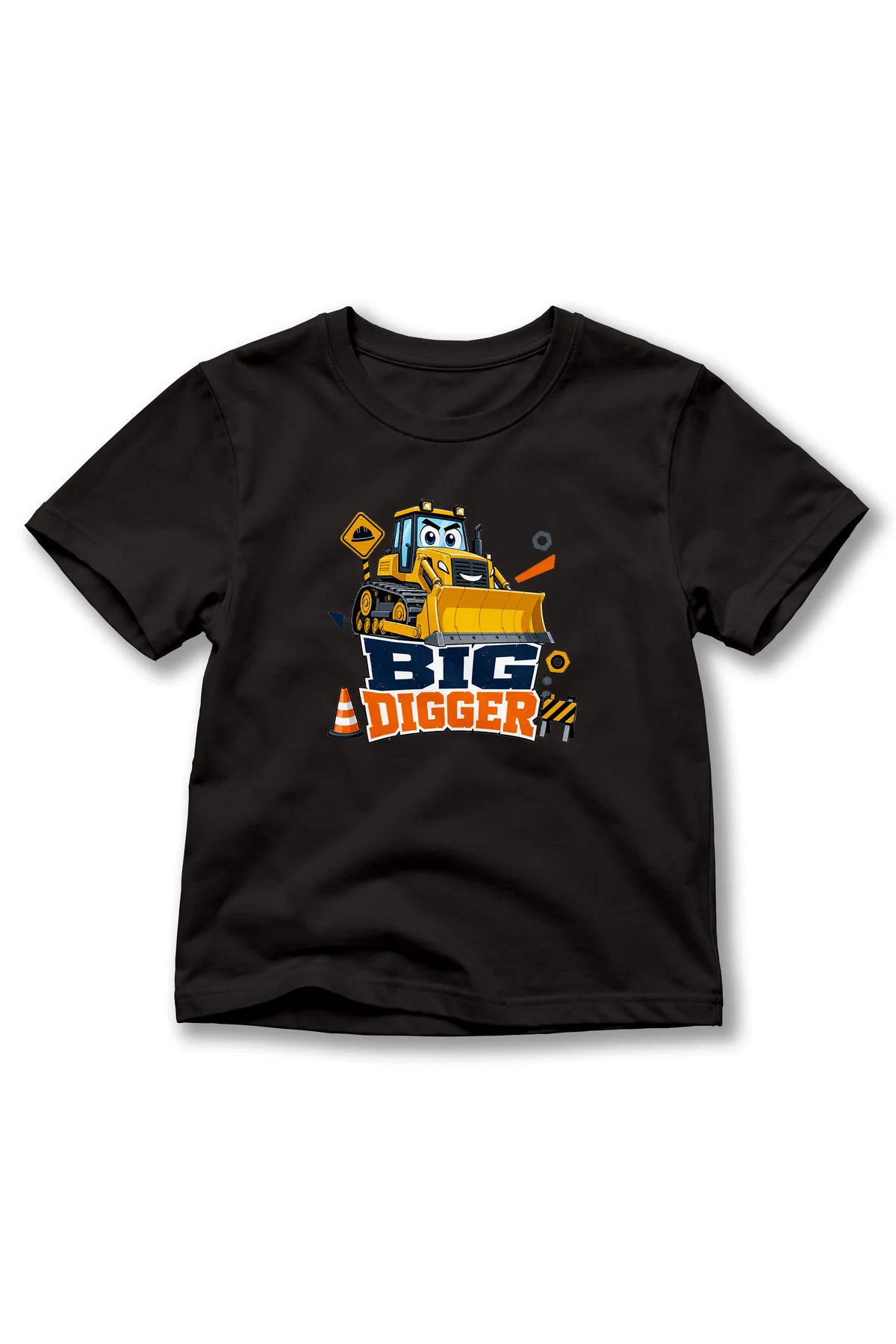Çocuk Dozer Baskılı Kısa Kollu Bisiklet Yaka T-Shirt