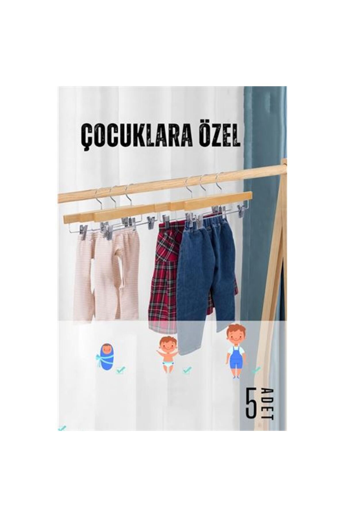 Modacar Çocuk Elbise Askisi 5 Adet Ahşap