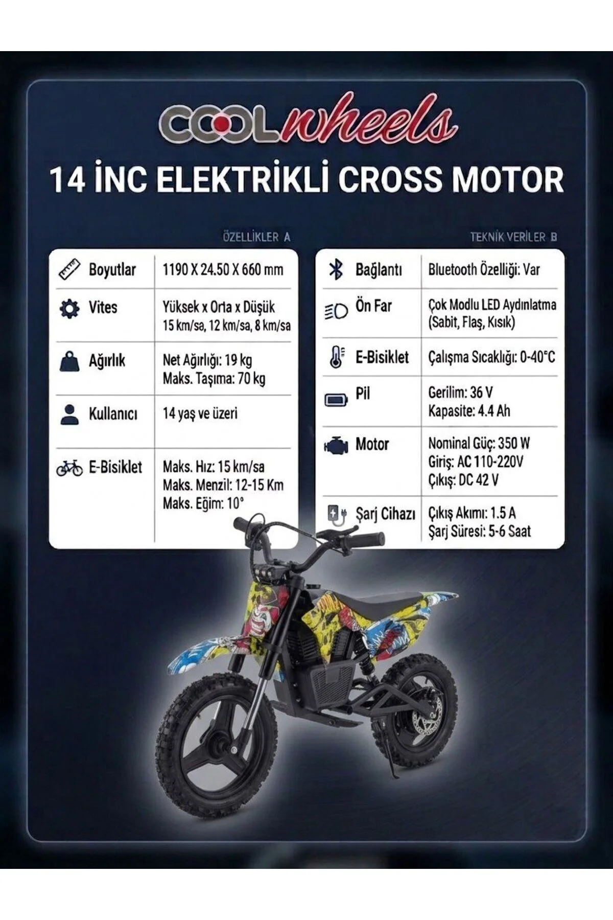 Çocuk Elektrikli Cross Motorsiklet 36 Wolt