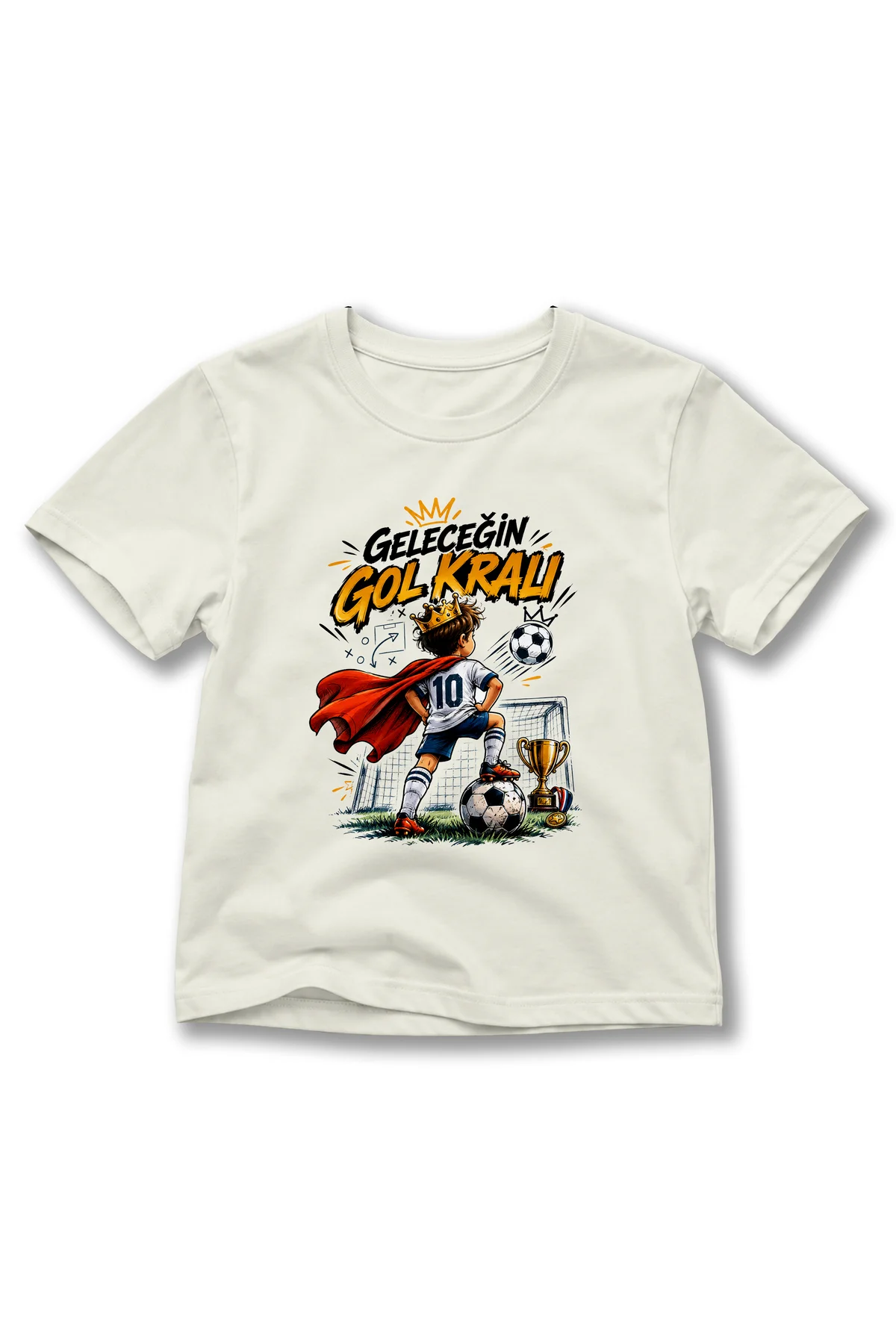 Çocuk Geleceğin Gol Kralı Baskılı Futbol Temalı Bisiklet Yaka Kısa Kollu Tişört