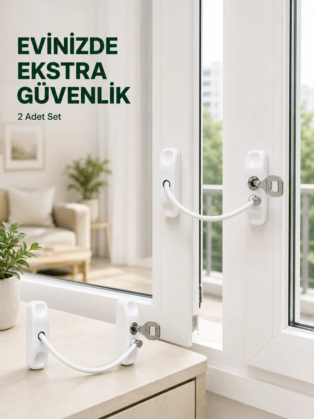 Çocuk Güvenliği İçin Kablolu Pencere Kilidi Anahtarlı Emniyet Aparatı 2 Adet Fiyatı, Yorumları ve Özellikleri