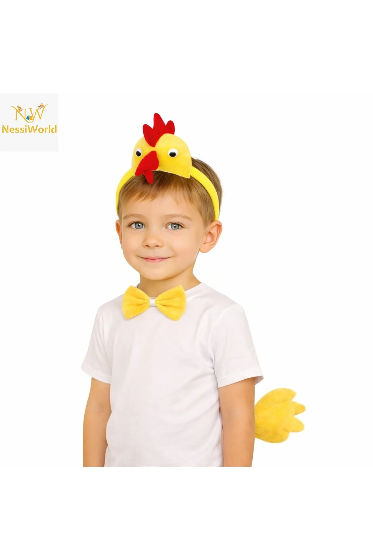 Çocuk Horoz Tavuk Kostüm Seti 3 Parça (Taç + Papyon + Kuyruk)