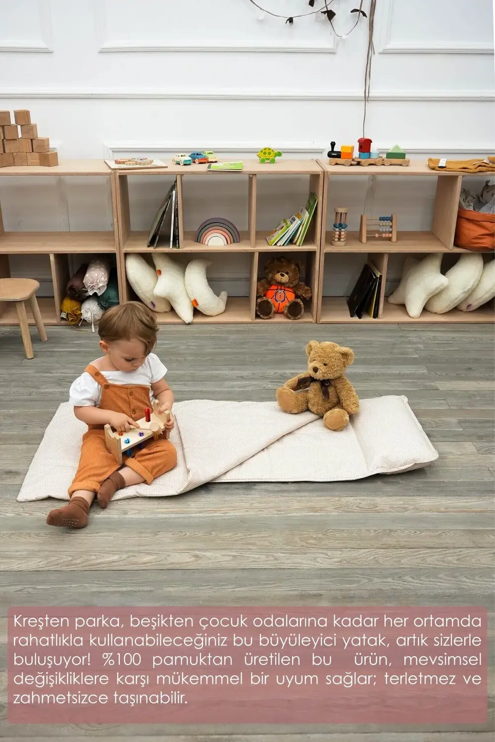 Mordesign Çocuk İçin Taşınabilir Yatak, Kreş Yatak Seti, Kampet Yatağı, Pre