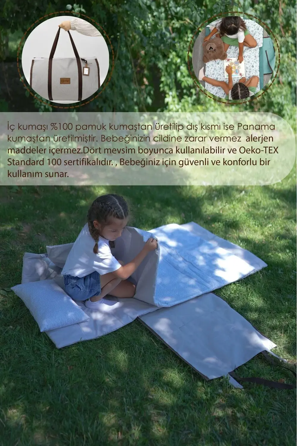 Mordesign Çocuk İçin Taşınabilir Yatak Seti, Kreş Yatak Seti, Kanvas Çantal