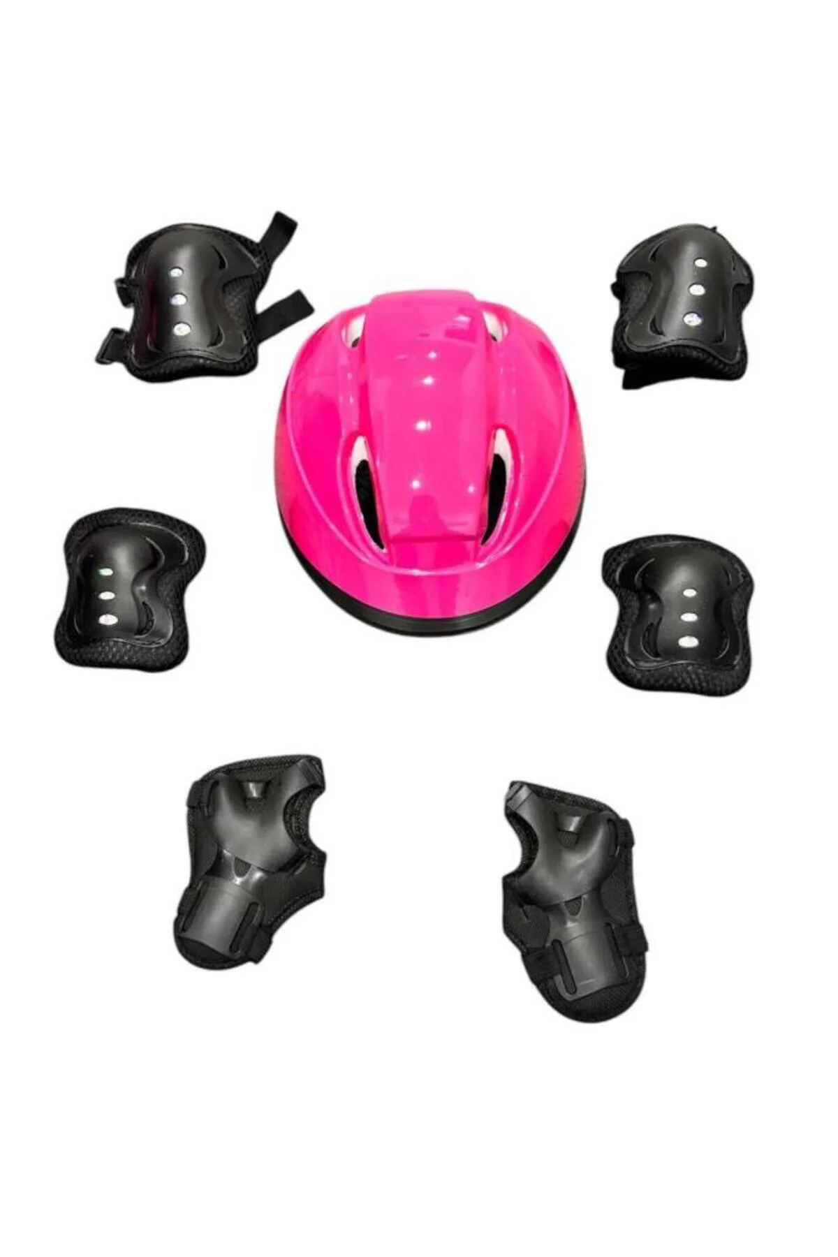 Çocuk Kaskı Ve Dizlik, Dirseklik Eldiven Set Pembe/siyah