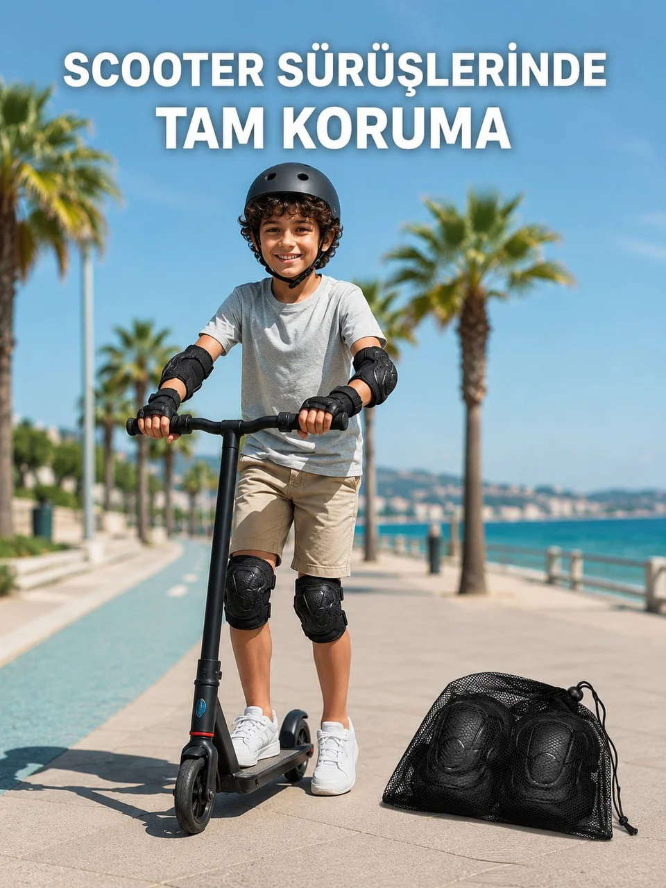 Çocuk Kaykay Paten Scooter Bisiklet Koruyucu Dizlik Seti 2 Adet Siyah - Lisinya Diğer