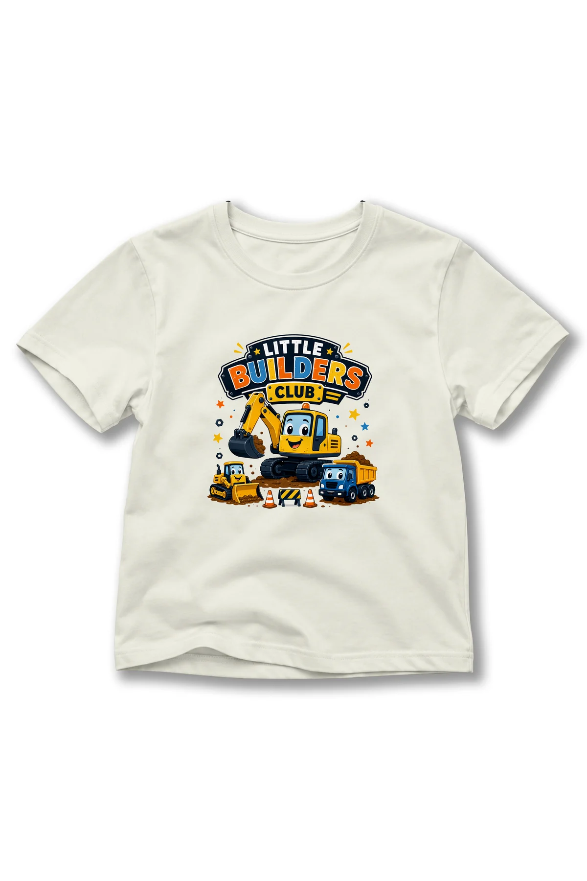 Çocuk Kepçe Kamyon Baskılı Kısa Kollu Bisiklet Yaka T-Shirt