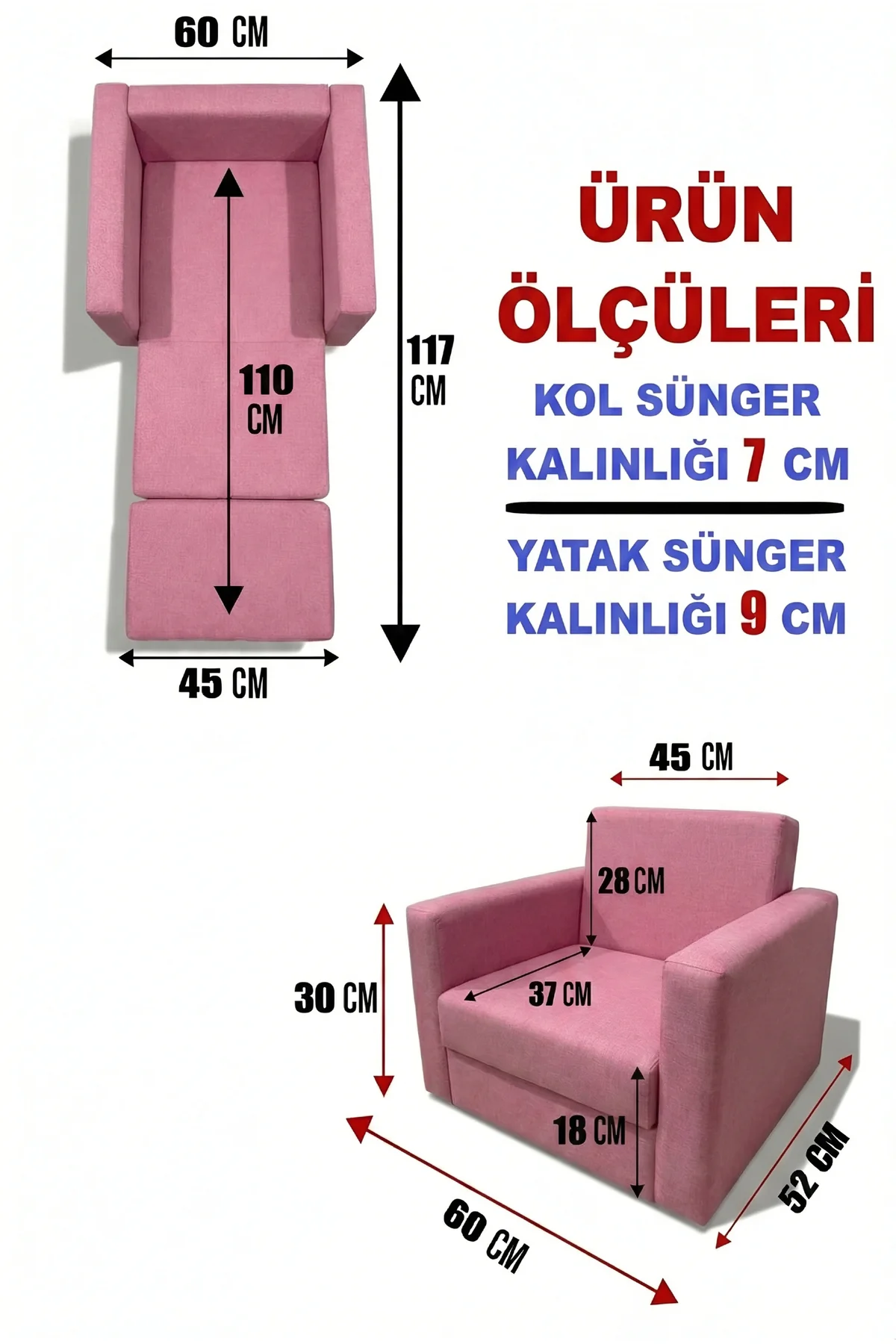 Çocuk Koltuğu Komple Sünger Katlanabilir Yataklı Minder Yatak (0-4 YAŞ) SOHO PEMBE
