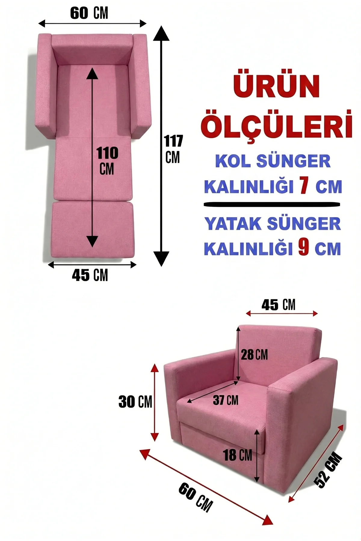 Çocuk Koltuğu Komple Sünger Katlanabilir Yataklı Minder Yatak (0-4 YAŞ) SOHO PEMBE