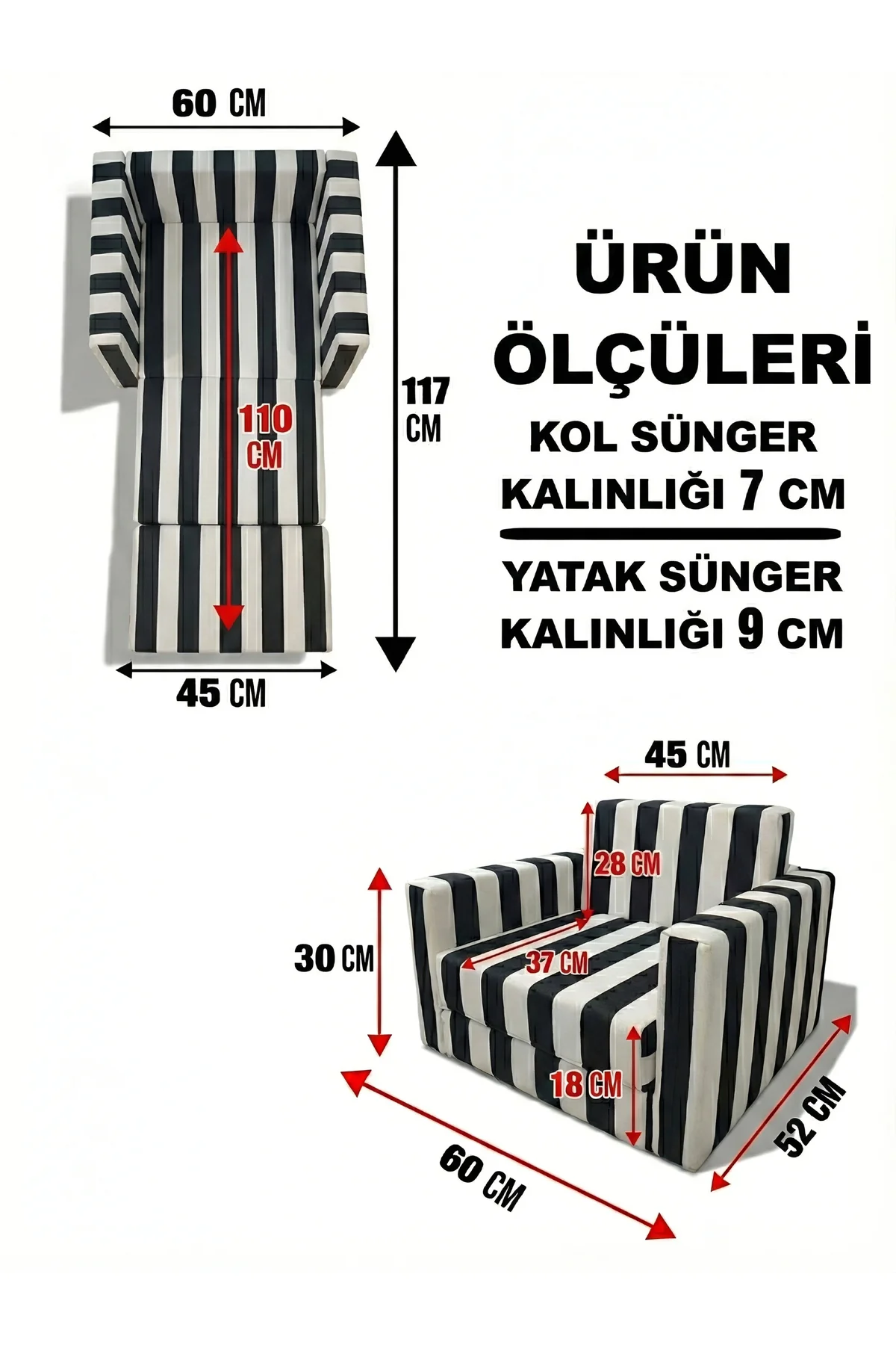 Çocuk Koltuğu Komple Sünger Katlanabilir Yataklı Minder Yatak (0-4 YAŞ) SİYAH BEYAZ TARAFTAR DESEN