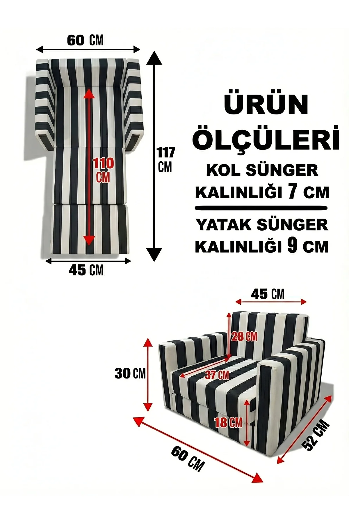 Çocuk Koltuğu Komple Sünger Katlanabilir Yataklı Minder Yatak (0-4 YAŞ) SİYAH BEYAZ TARAFTAR DESEN