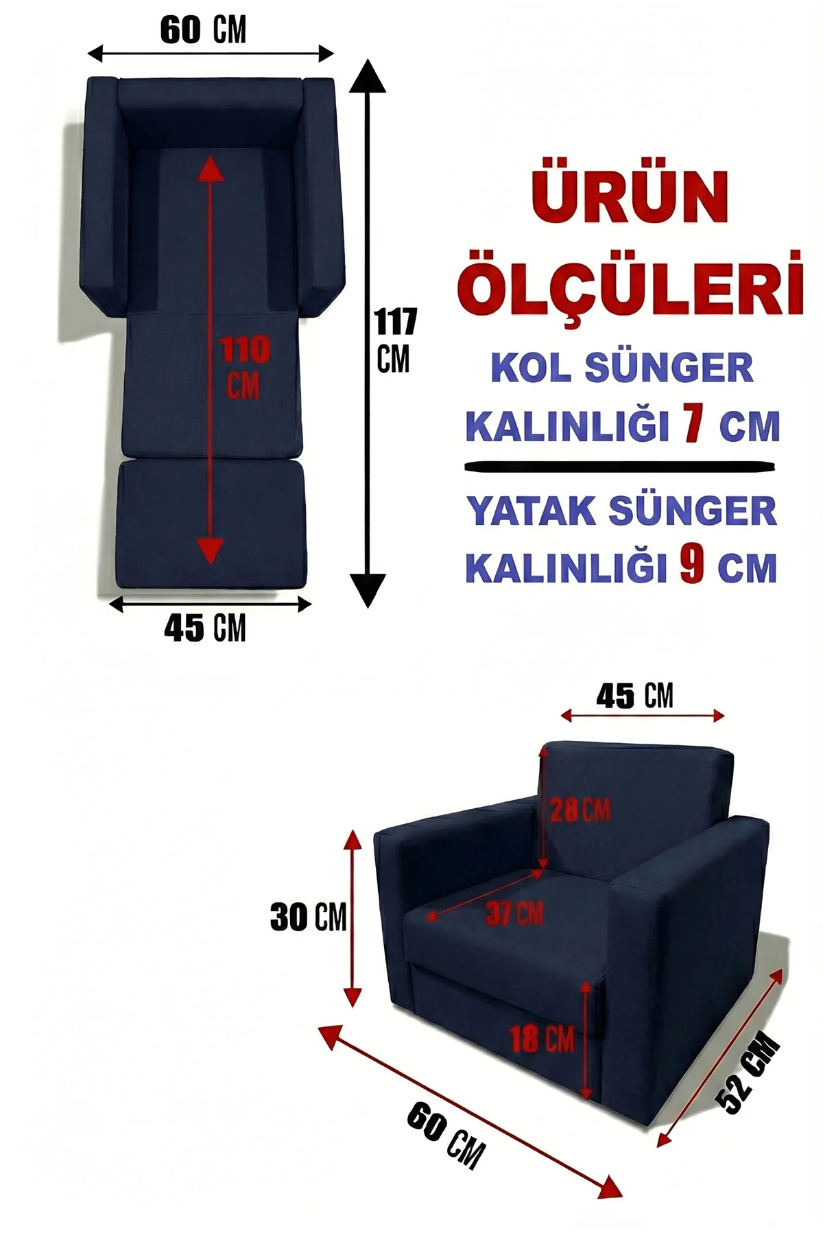 Çocuk Koltuğu Komple Sünger Katlanabilir Yataklı Minder Yatak (0-4 YAŞ) SOHO LACİVERT