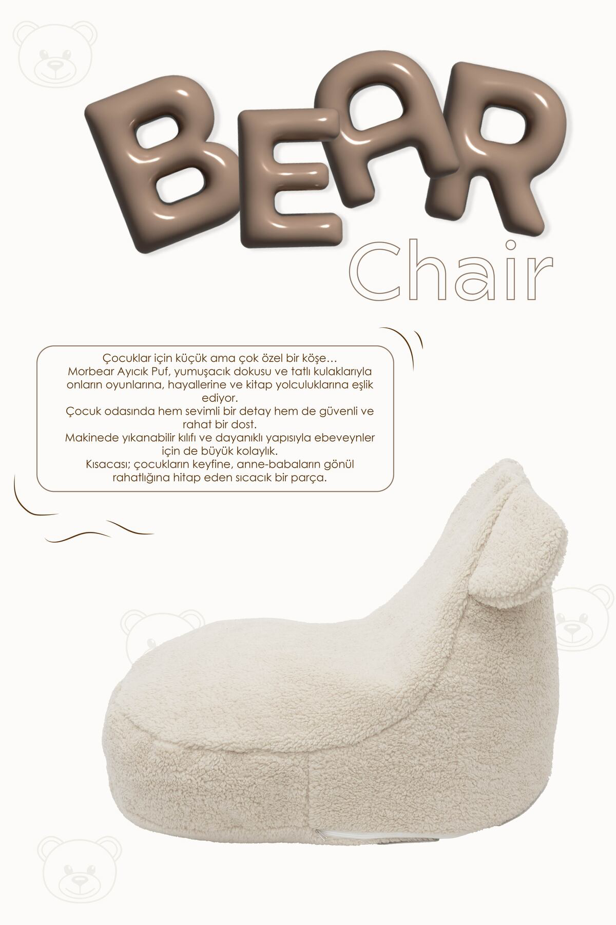 Mordesign Çocuk Koltuğu Puf,Teddy Ayı Figürlü Sevimli Dekoratif Rahat Oyun