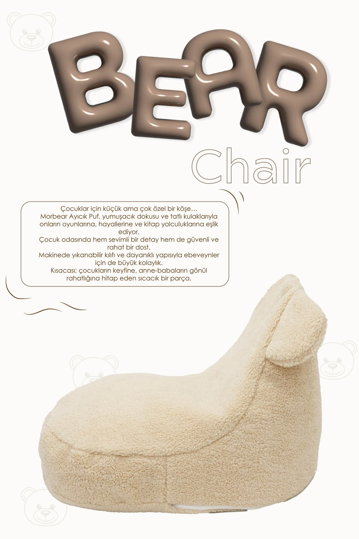 Mordesign Çocuk Koltuğu Puf,Teddy Ayı Figürlü Sevimli Dekoratif Rahat Oyun