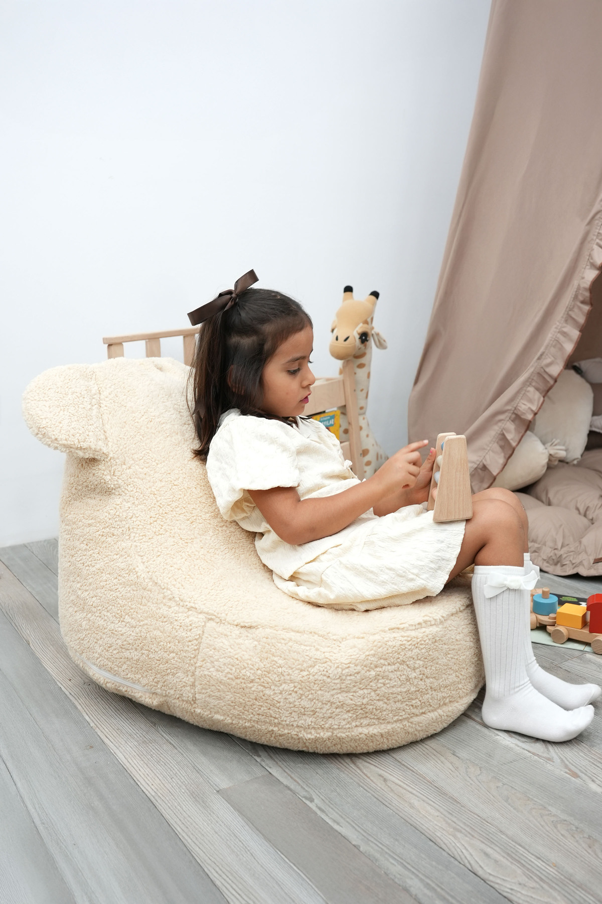 Mordesign Çocuk Koltuğu Puf,Teddy Ayı Figürlü Sevimli Dekoratif Rahat Oyun