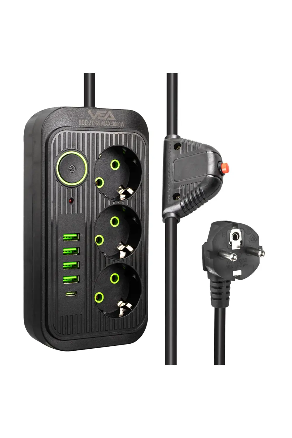 Çocuk Korumalı 4 Elektrik Prizi + 4 USB + 1 TYPE-C Giriş 1.5 Metr