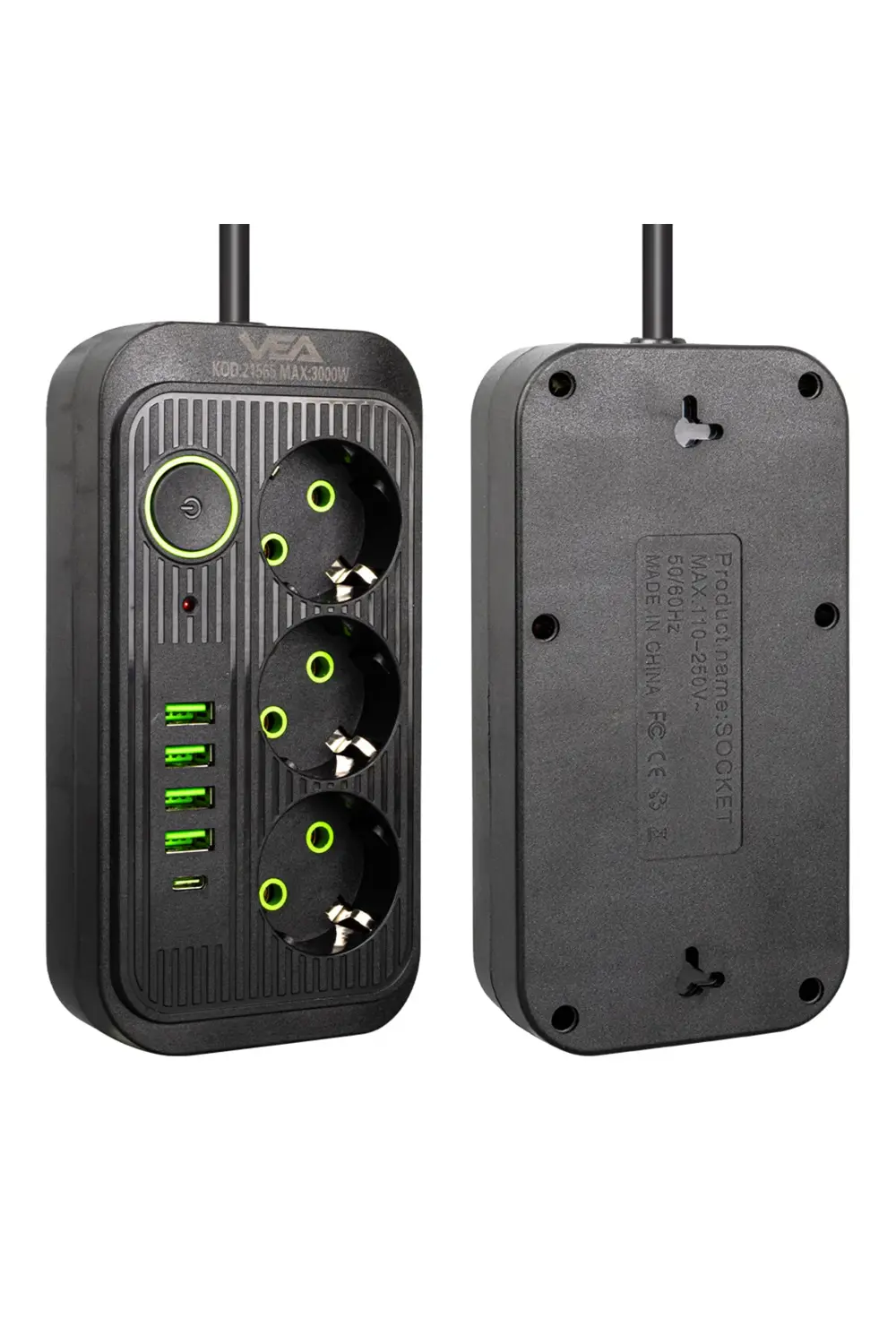 Çocuk Korumalı 4 Elektrik Prizi + 4 USB + 1 TYPE-C Giriş 1.5 Metr