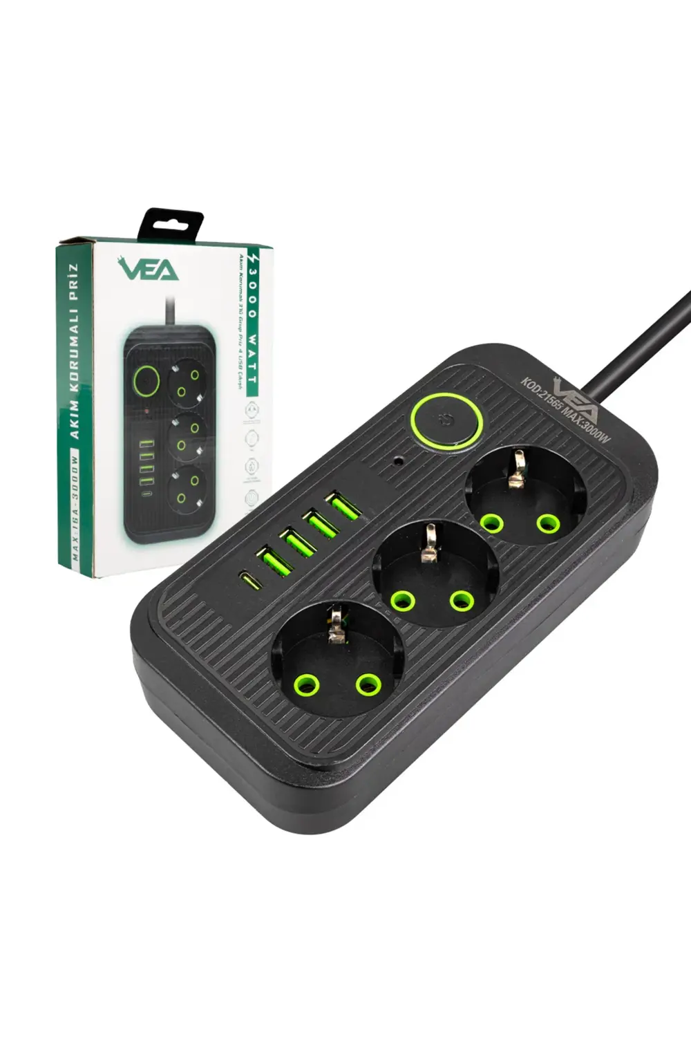 Çocuk Korumalı 4 Elektrik Prizi + 4 USB + 1 TYPE-C Giriş 1.5 Metr