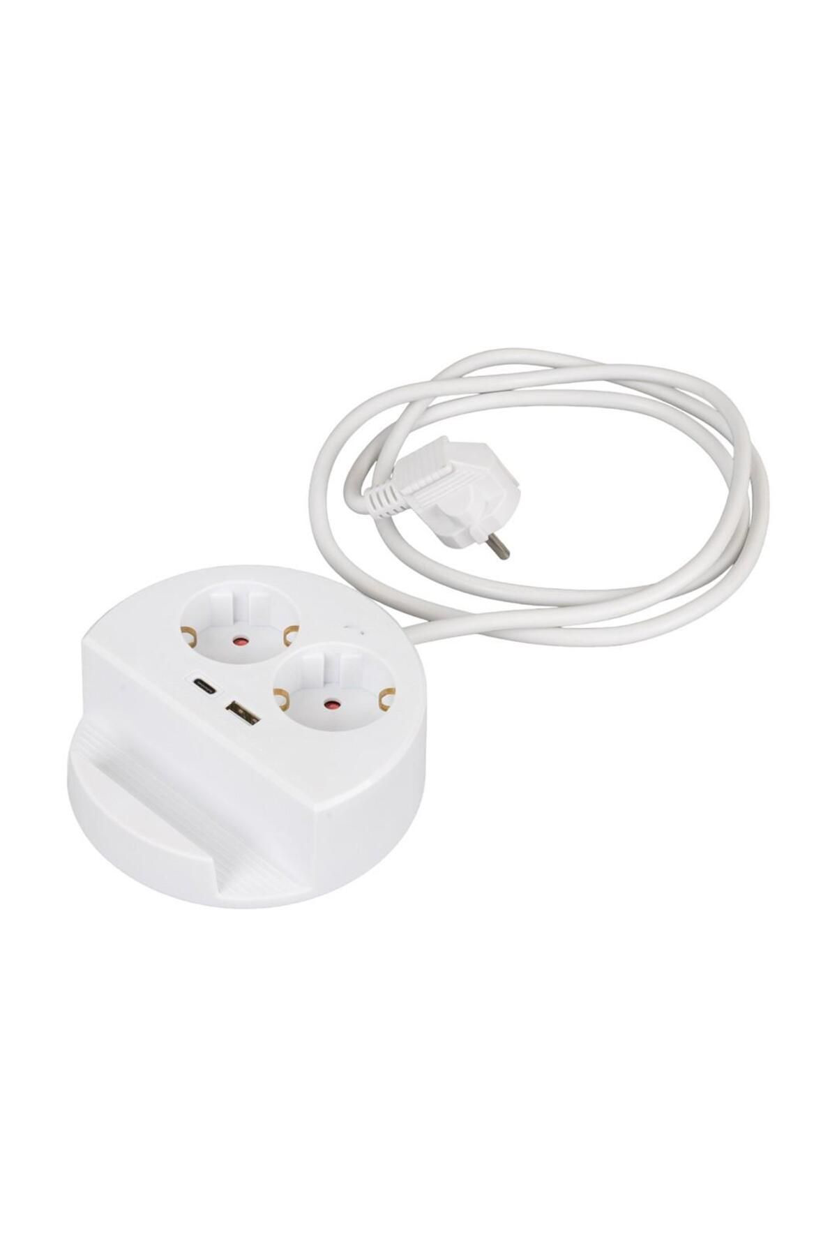 Çocuk Korumalı Telefon Standlı 2 Prizli + TYPE-C ve USB Girişli 1