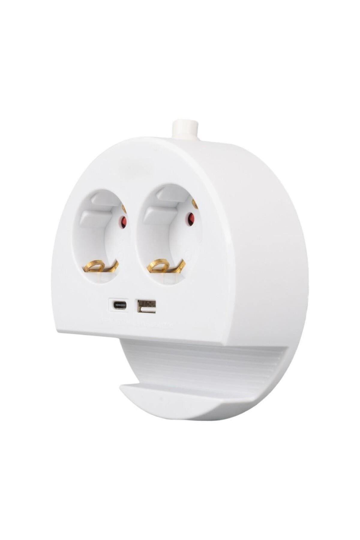 Çocuk Korumalı Telefon Standlı 2 Prizli + TYPE-C ve USB Girişli 1