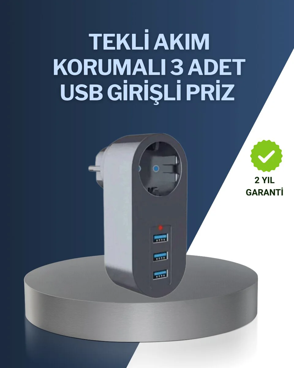 Çocuk Korumalı Termal Priz ve 3'lü USB Şarj İstasyonu - Güvenli ve Hızlı Çözüm