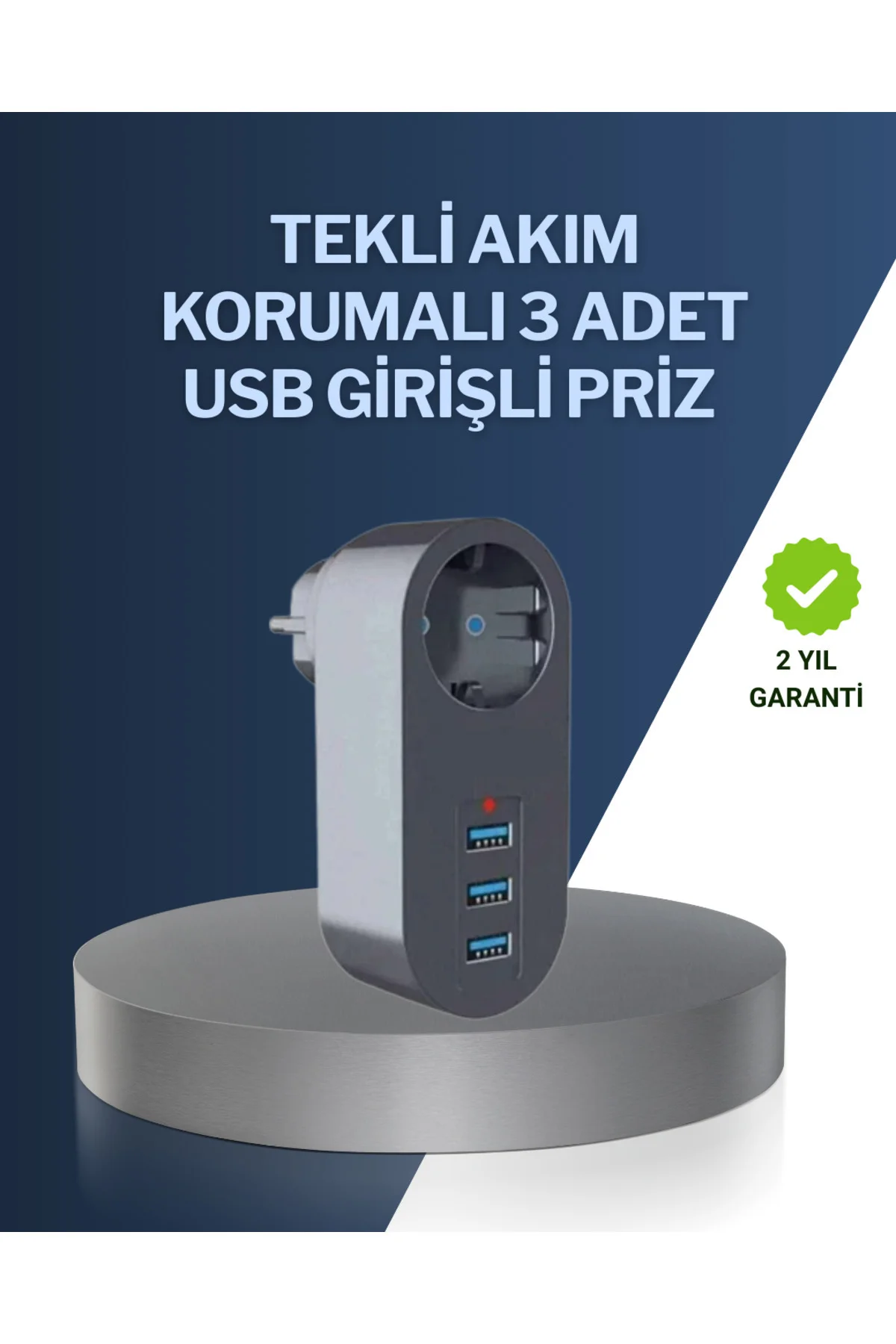 Çocuk Korumalı Termal Priz – 3'lü USB Şarj ve Akım Koruması