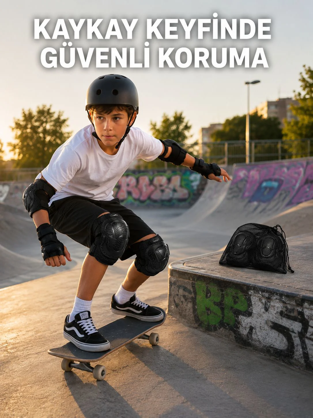Çocuk Koruyucu Dizlik Dirseklik ve El Bilek Koruyucu Seti 2 Adet Siyah