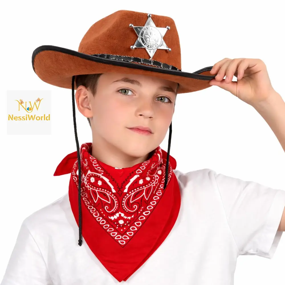 Çocuk Kovboy Şapka Rozetli Kahverengi &amp; Kırmızı Bandana Seti Fiyatı, Yorumları ve Özellikleri
