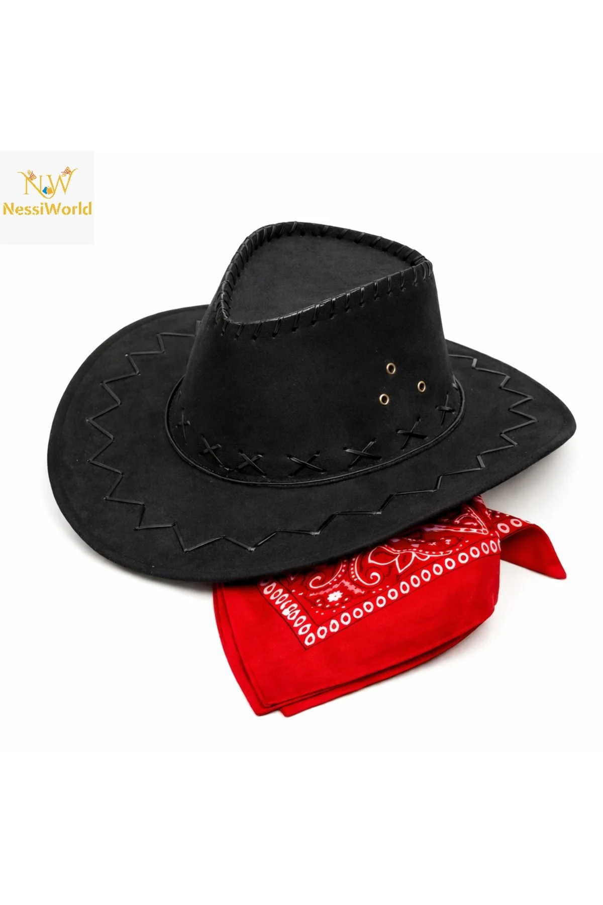 Çocuk Kovboy Şapka Siyah & Kırmızı Bandana Seti