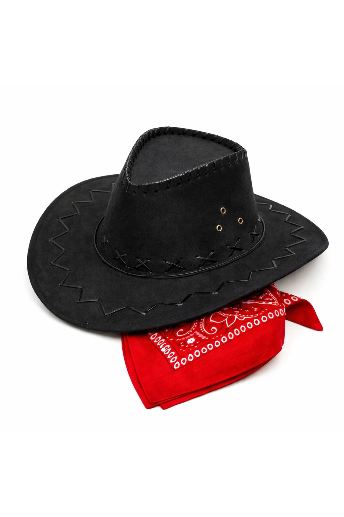 Çocuk Kovboy Şapka Siyah Kırmızı Bandana Seti - Lisinya