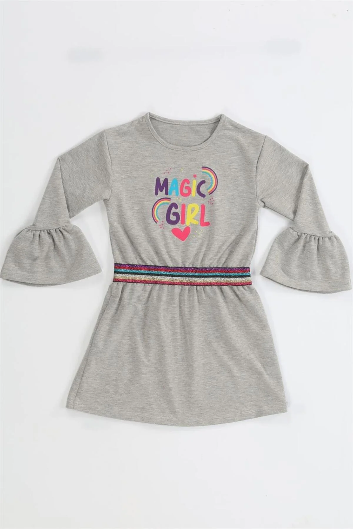 Çocuk Modası Magic Girl Gri Örme Kız Elbise ÇM-005