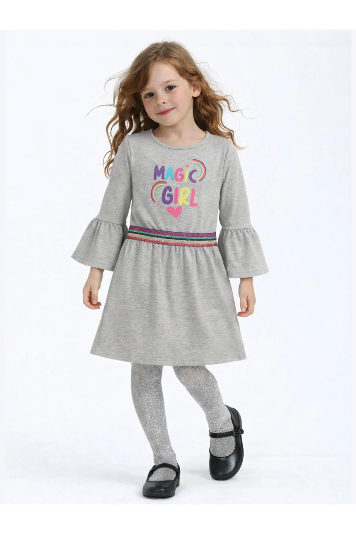 Çocuk Modası Magic Girl Gri Örme Kız Elbise ÇM-005