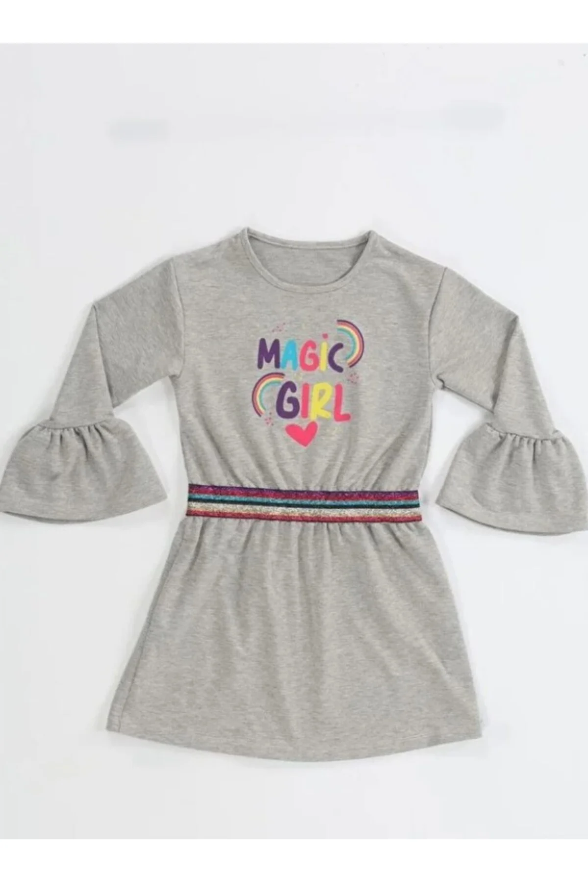 Çocuk Modası Magic Girl Gri Örme Kız Elbise ÇM-005
